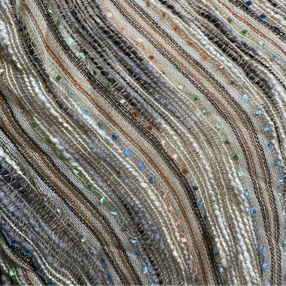 Y2K Open Knit Scarf Beige Multicolor Boho Twee Indie Sleaze Hipster - Picture 3 of 7